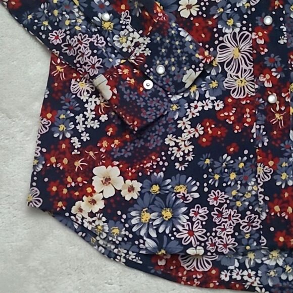 Adriano Goldschmied Women's Size XS Silk Blouse Snap Button Floral Western Boho - Picture 2 of 15